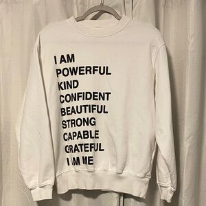 Anine Bing White Statement Ramona Empowerment Crew Neck Sweater size xs